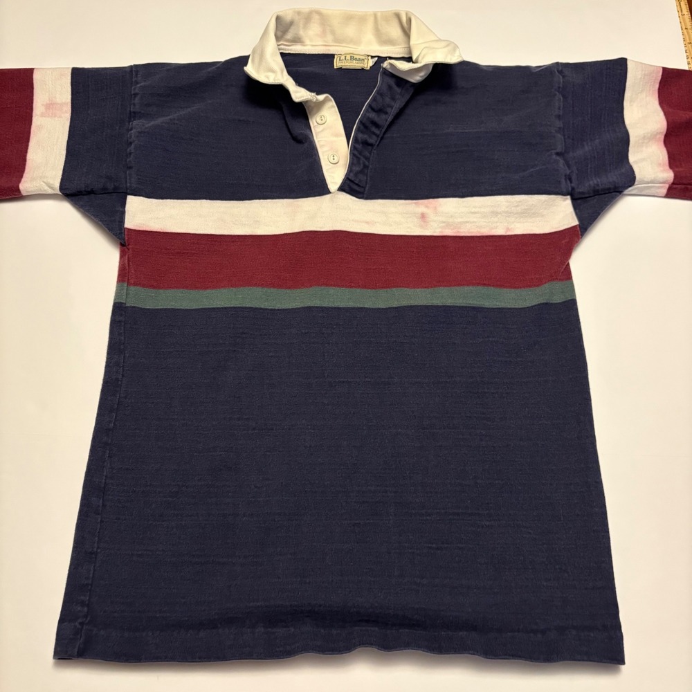 L.L. Bean Rugby Shirt Mens XL Navy Blue Vintage USA Made Striped Long Sleeve